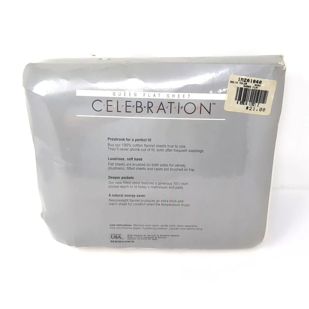 VTG Mervyns Celebration Flannel Flat Sheet Queen Size Solid Ecru NEW NOS USA